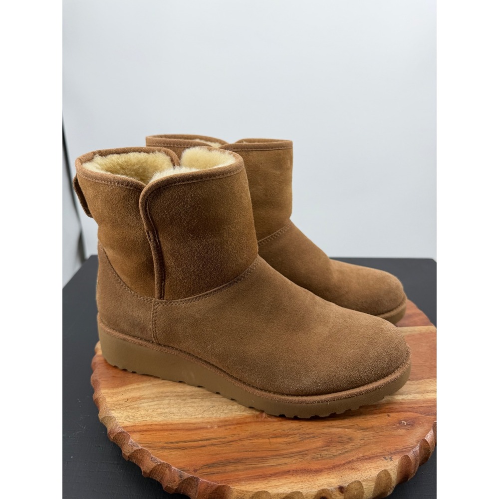 UGG Classic kristin Mini Wedge Boots Womens 9.5 Chestnut Suede Shearling 1012497